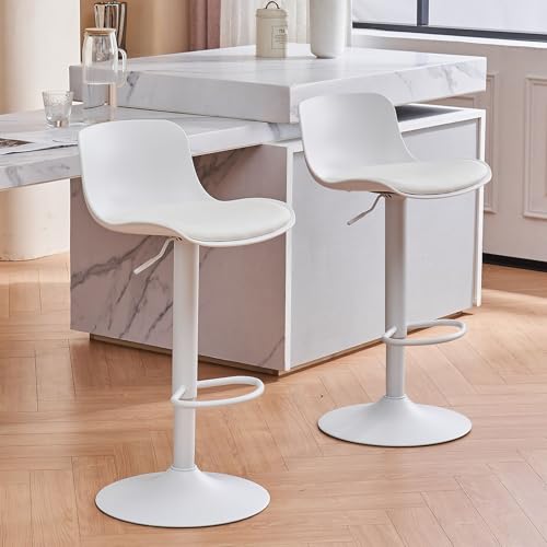 Kidol & Shellder Barhocker 2er Set Höhenverstellbar & Drehbar – Gepolsterte Kunstleder-Sitzfläche mit Rückenlehne Barhocker, Fußstütze & Robuster Metallrahmen für Küchenhocker,Weiß von Kidol & Shellder