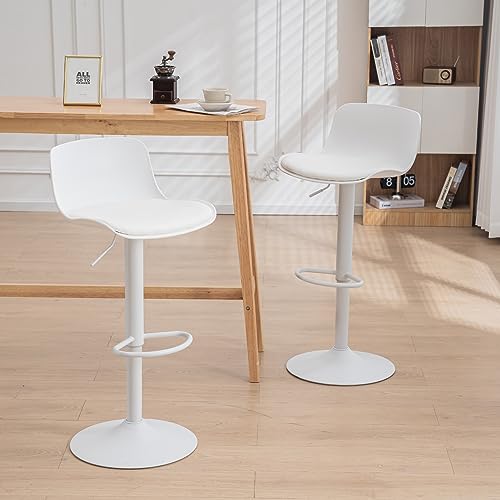 Kidol & Shellder Barhocker 2er Set Weiß Esszimmerstühle, Höhenverstellbar 360° Drehbar mit Rückenlehne und Sitzkissen, Barhocker aus PU Leder Kunststoff Metall Kidol & Shellder Barhocker 2er Set Weiß Esszimmerstühle, Höhenverstellbar 360° Drehbar mit Rückenlehne und Sitzkissen, Barhocker aus PU Leder Kunststoff Metall von Kidol & Shellder