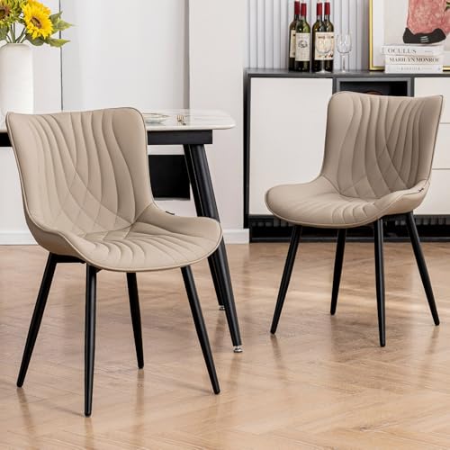 Kidol & Shellder Esszimmerstühle aus Kunstleder, gepolstert, Mitte des Jahrhunderts, moderner Küchen- und Esszimmerstuhl mit Rückenlehne, Wohnzimmerstuhl mit Metallbeinen, Khaki, 2 Stück von Kidol & Shellder