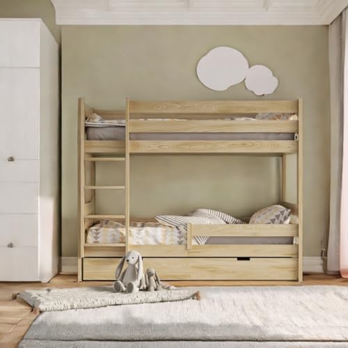 KidooCrafts Baby Bett - Hochbett 100x190 Aus Kiefernholz Mit Schublade Und Schlafen Funktion - Bodenbett, Hochbett Für Kinder, Kinderbett Mit Stauraum, Etagenbett 2 Kinder von KidooCrafts