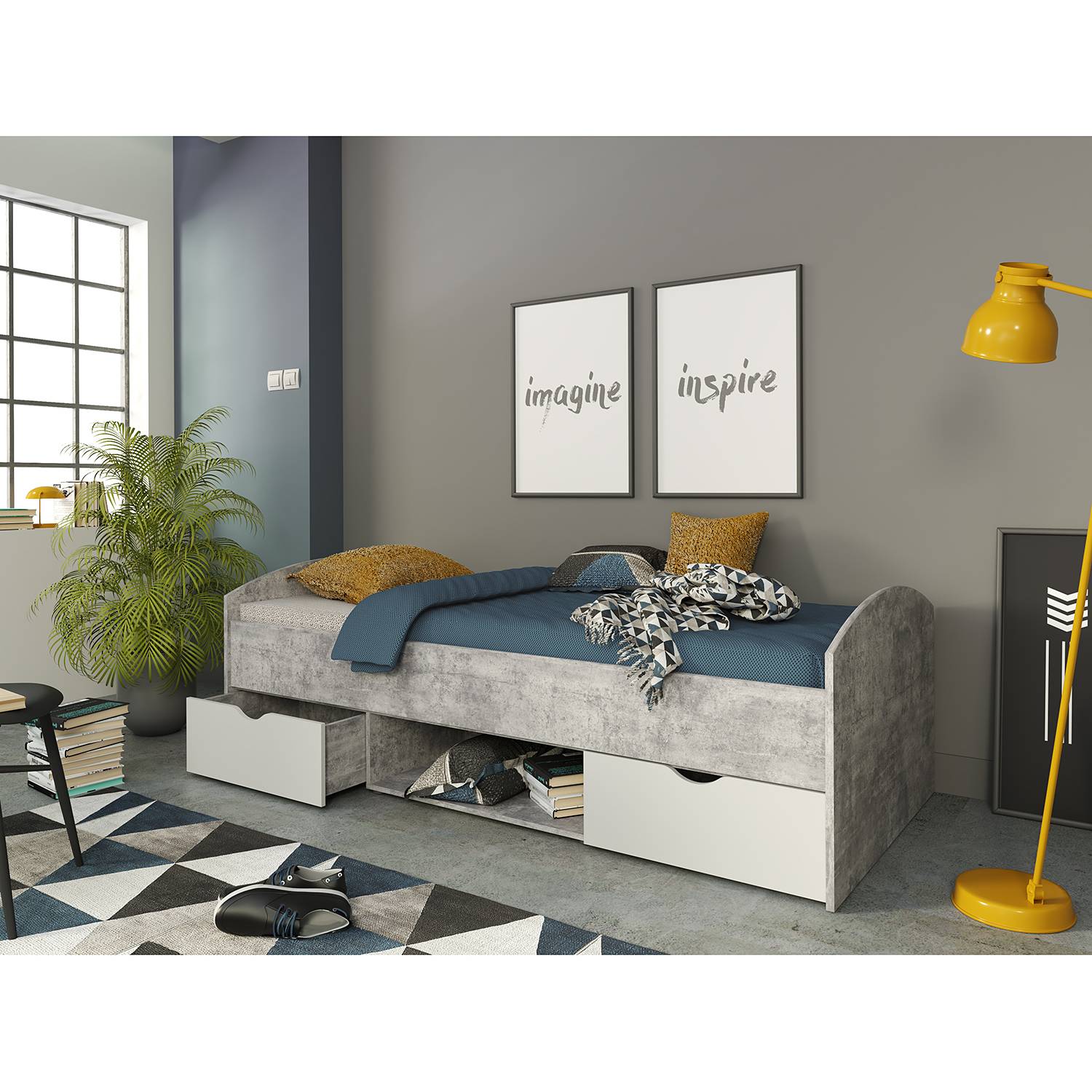 home24 Jugendbett Lupo 90 x 200cm Grau/Weiß/Weiß/Beton Dekor home24 Jugendbett Lupo 90 x 200cm Grau/Weiß/Weiß/Beton Dekor von home24