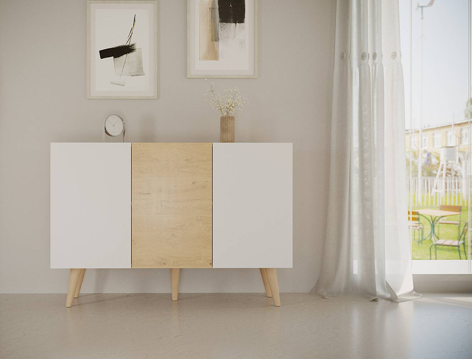 home24 Kommode Babydreams 120 x 40cm Weiß/Beige/Eiche Artisan Dekor/Weiß von home24