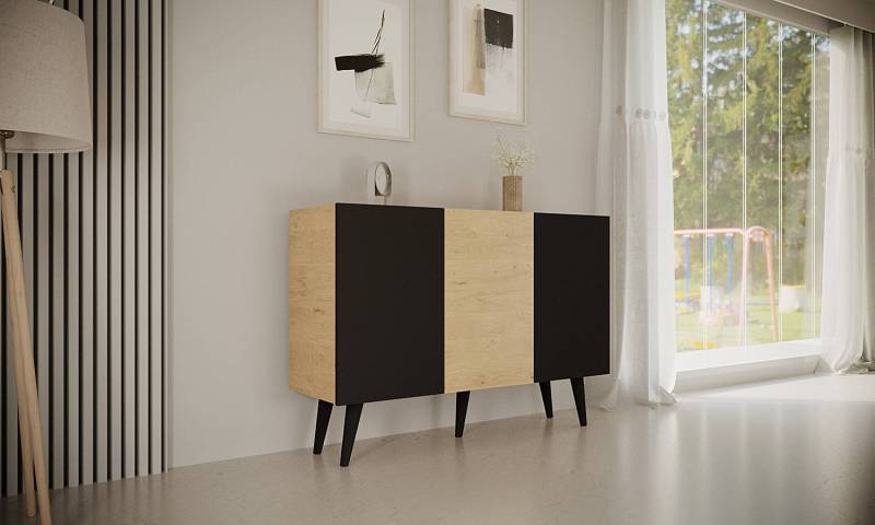 home24 Kommode Babydreams 120 x 40cm Schwarz/Beige/Eiche Dekor/Schwarz von home24