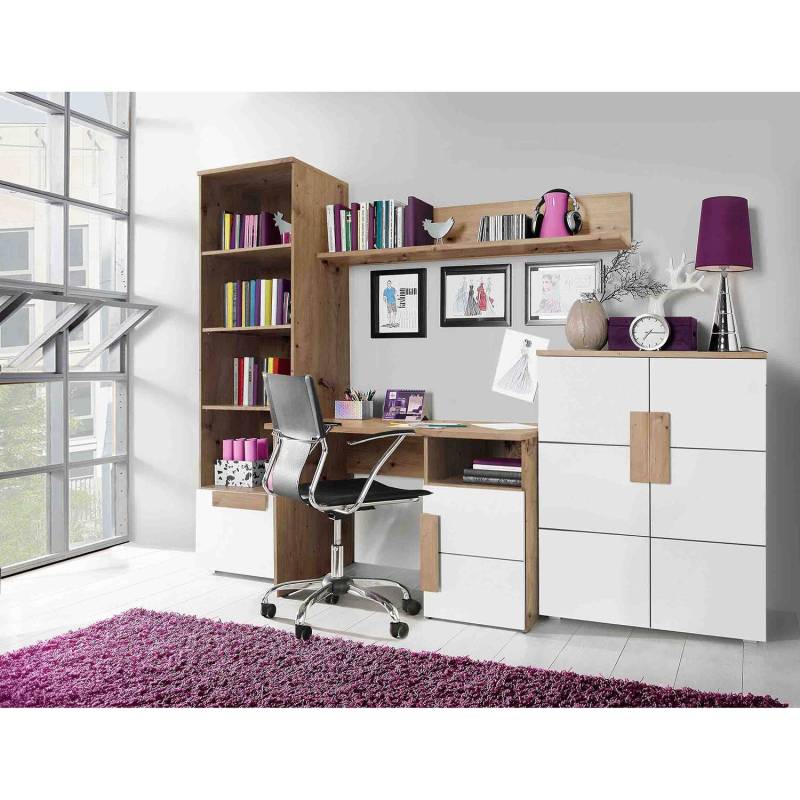 home24 Schreibtisch Arkina 110 x 75 x 60cm Weiß/Beige von home24