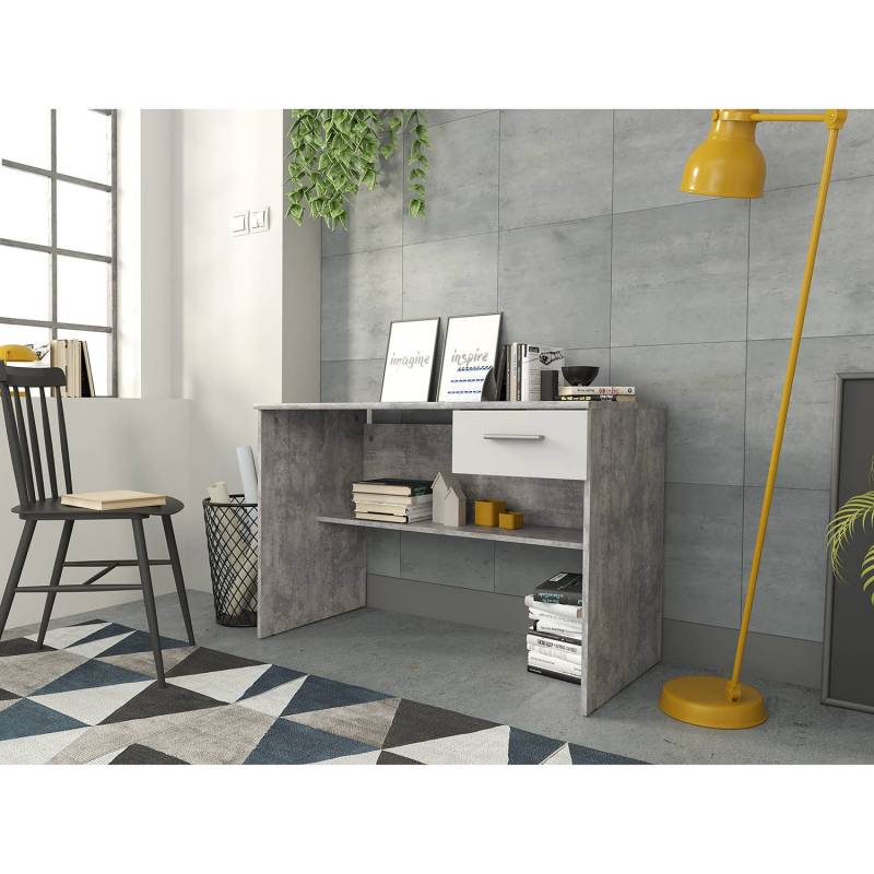 home24 Schreibtisch Lupo 110 x 72 x 52cm Grau/Weiß/Weiß/Hellgrau von home24