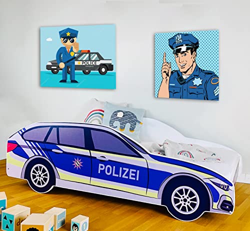 Kids Collective Autobett Kinderbett Jugendbett 70x140 | 80x160 mit Rausfallschutz Matratze optional | Polizei Polizeiauto Polizist Kinder Spielbett von Kids Collective