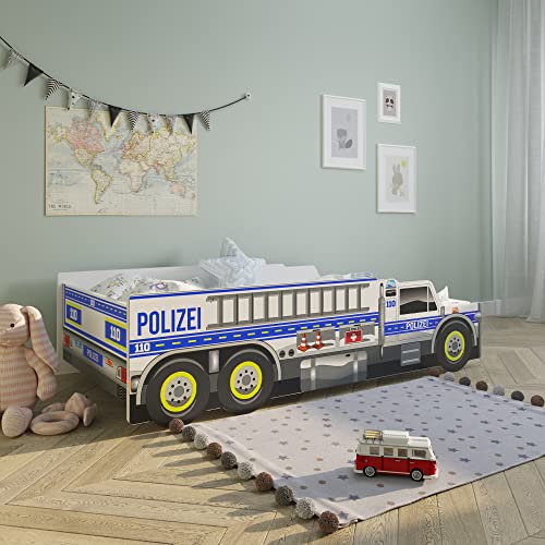 Kids Collective Autobett Kinderbett Jugendbett 80x160 mit Rausfallschutz Matratze optional | Polizei Polizeiauto Polizist Kinder Spielbett von Kids Collective