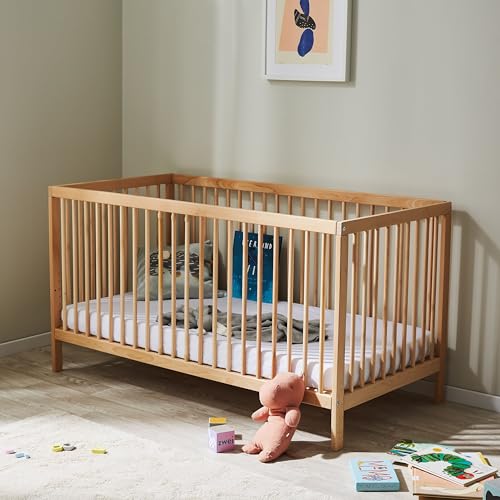 Kids Collective Babybett Kinderbett Gitterbett 60x120 höhenverstellbar & herausnehmbare Sprossen, optional mit Schublade und Matratze | Buchenholz Natur sehr stabil Made in Europe von Kids Collective