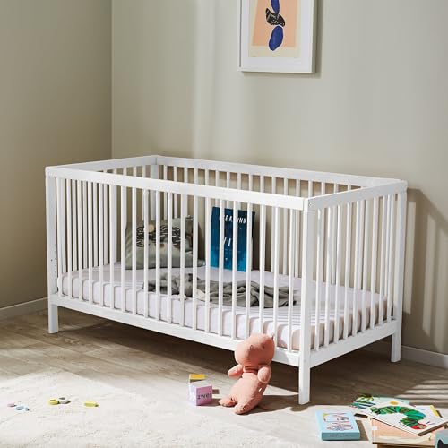 Kids Collective Babybett Kinderbett Gitterbett 60x120 höhenverstellbar & herausnehmbare Sprossen, optional mit Schublade und Matratze | Buchenholz Weiss sehr stabil Made in Europe von Kids Collective