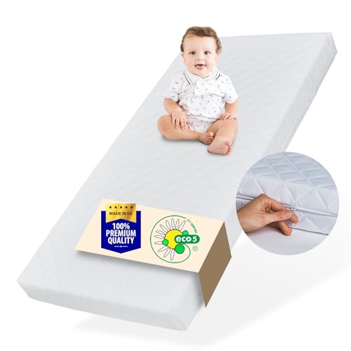 Kids Collective Kindermatratze 60x120 cm mit Spannbettlaken und waschbarem Bezug | 10 cm hoch hochwertige Kaltschaum-Matratze für Kinderbett Hausbett | Made in EU, Körpergewicht bis 60 kg von Kids Collective