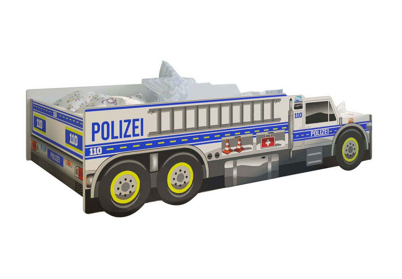 Kids Collective Autobett Kinderbett Jugendbett 80x160, Polizei mit Rausfallschutz Polizeiauto, mit Lattenrost,160 x 80 cm,optional mit Matratze,Polizist Spielbett von Kids Collective