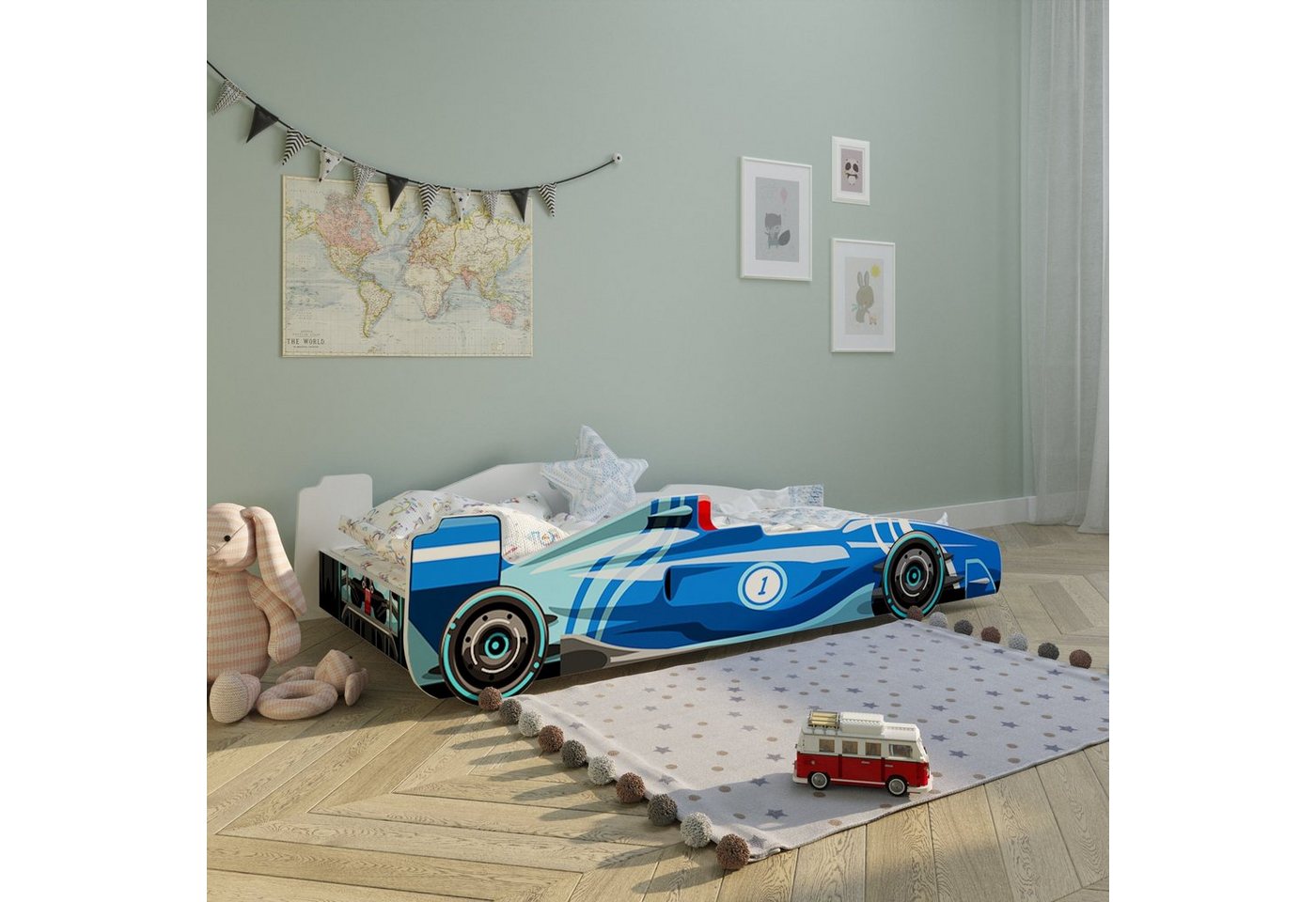 Kids Collective Autobett Kinderbett Jugendbett 80x160 mit Rausfallschutz Kinder Spielbett, Sportauto Sportwagen Rennwagen, Matratze inklusive von Kids Collective