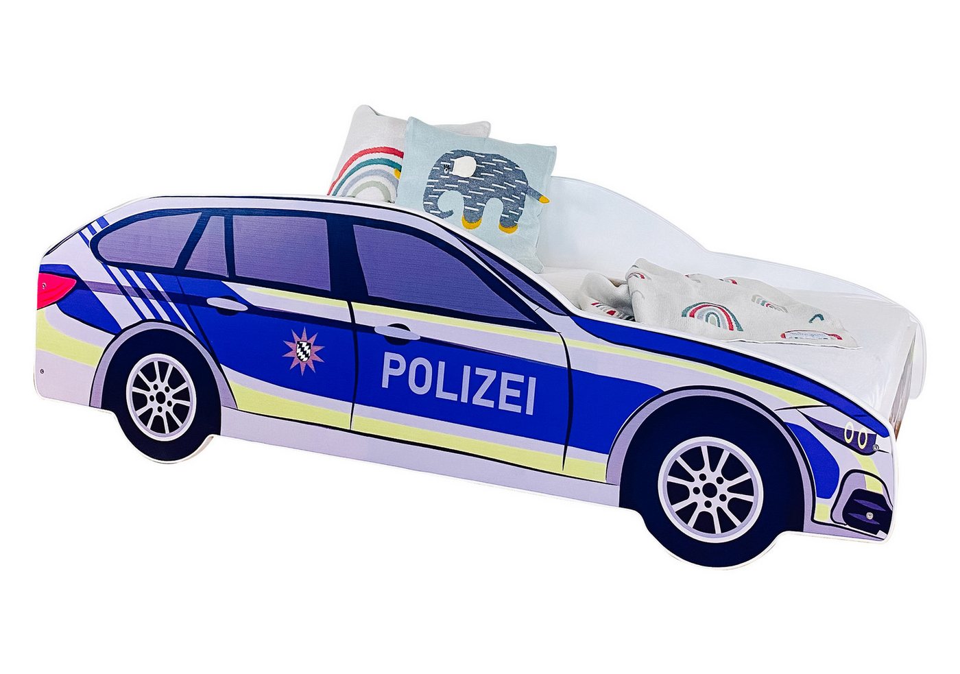 Kids Collective Autobett Kinderbett Jugendbett Polizei 70x140, 80x160 cm mit Rausfallschutz, Polizeiauto Polizist Kinder Spielbett, Matratze optional, 160x80 cm von Kids Collective