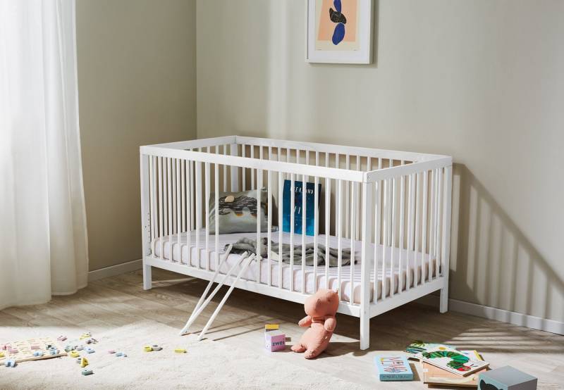 Kids Collective Babybett Kinderbett Gitterbett 60x120 und 70x140 cm herausnehmbare Sprossen, Buchenholz weiß 70x140 cm von Geburt bis 6. Lebensjahr von Kids Collective
