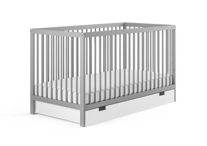 Kids Collective Babybett Kinderbett Gitterbett 60x120 und 70x140 cm höhenverstellbar, mit Schublade und Matratze grau 60x120 cm von Geburt bis 3. Lebensjahr von Kids Collective