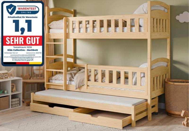 Kids Collective Etagenbett Hochbett Stockbett Kinderbett 90x200 cm mit Ausziehbett und Schubladen (Modell 2025), Umbaubar zu 3 Einzelbetten mit Lattenrosten & Rausfallschutz, Natur von Kids Collective