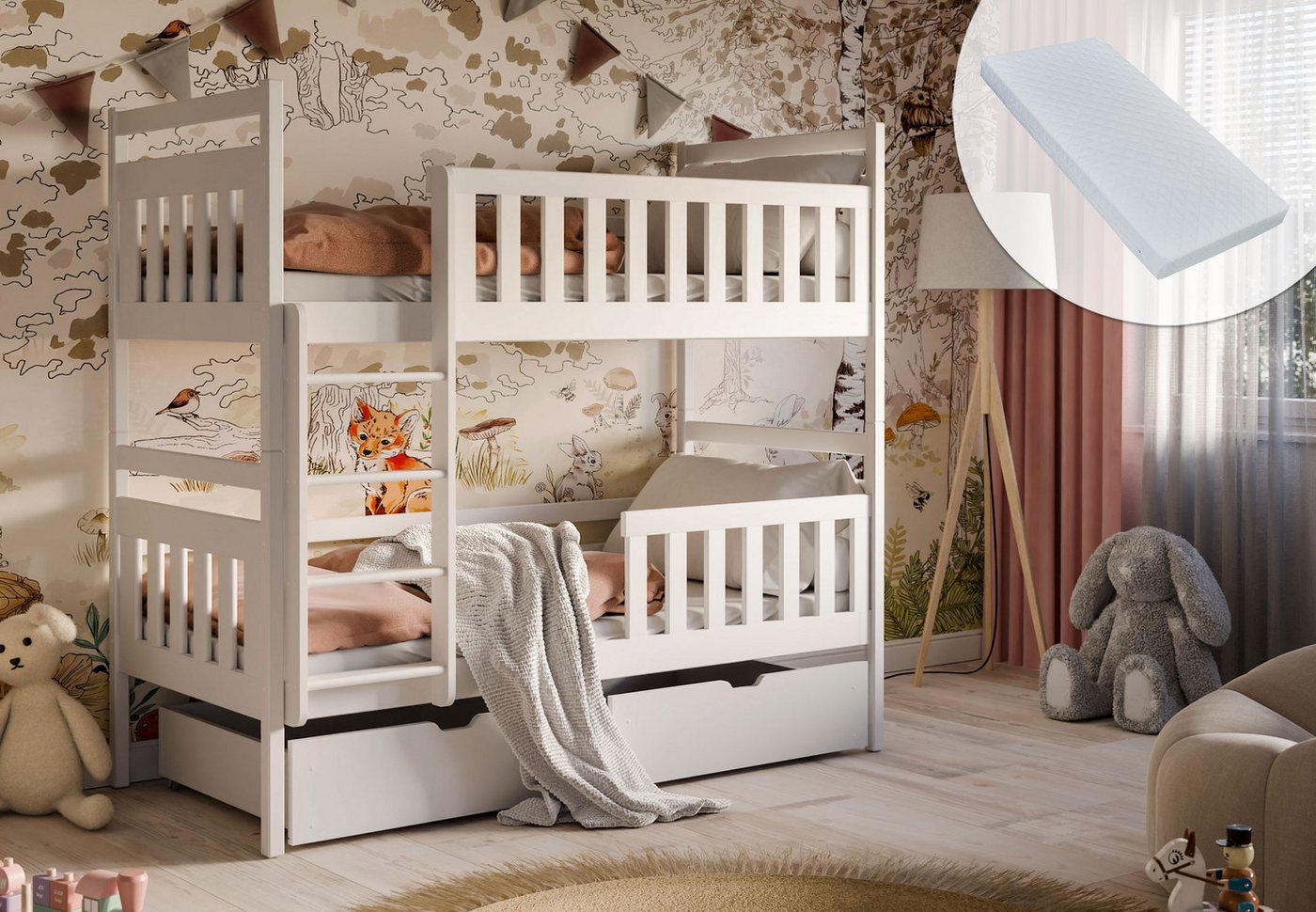 Kids Collective Hochbett 80x180, 90x200 cm mit 2 Schubladen Kinderbett mit Rausfallschutz Lattenrost, umbaubar in 2 Kinderbetten, weiß, 200x90, mit Matratze Kids Collective Hochbett 80x180, 90x200 cm mit 2 Schubladen Kinderbett mit Rausfallschutz Lattenrost, umbaubar in 2 Kinderbetten, weiß, 200x90, mit Matratze von Kids Collective