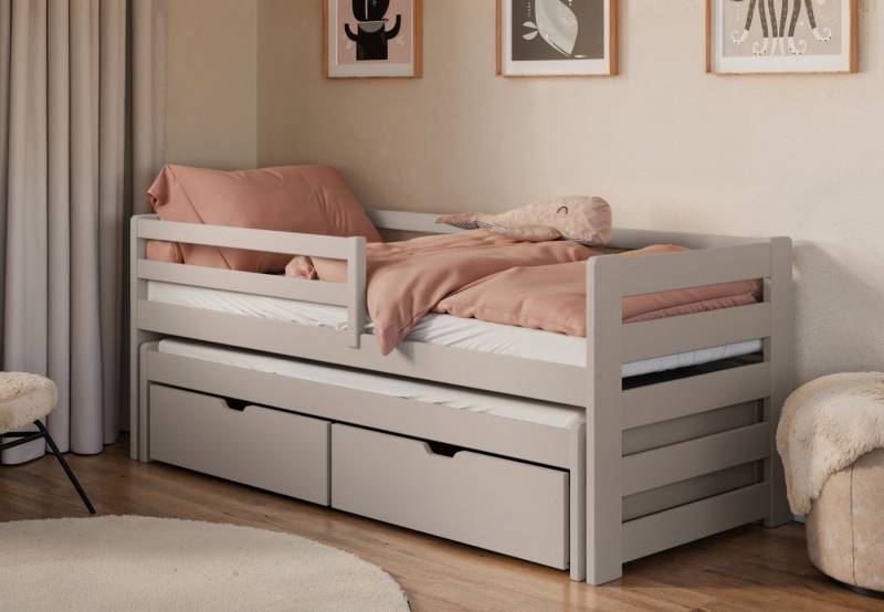 Kids Collective Jugendbett Einzelbett Kinderbett 90x200 cm, Lattenrost, Rausfallschutz Vollholz, 90x200 cm mit Rausziehbett 190x90 mit zwei Schubladen Kaschmir Kids Collective Jugendbett Einzelbett Kinderbett 90x200 cm, Lattenrost, Rausfallschutz Vollholz, 90x200 cm mit Rausziehbett 190x90 mit zwei Schubladen Kaschmir von Kids Collective