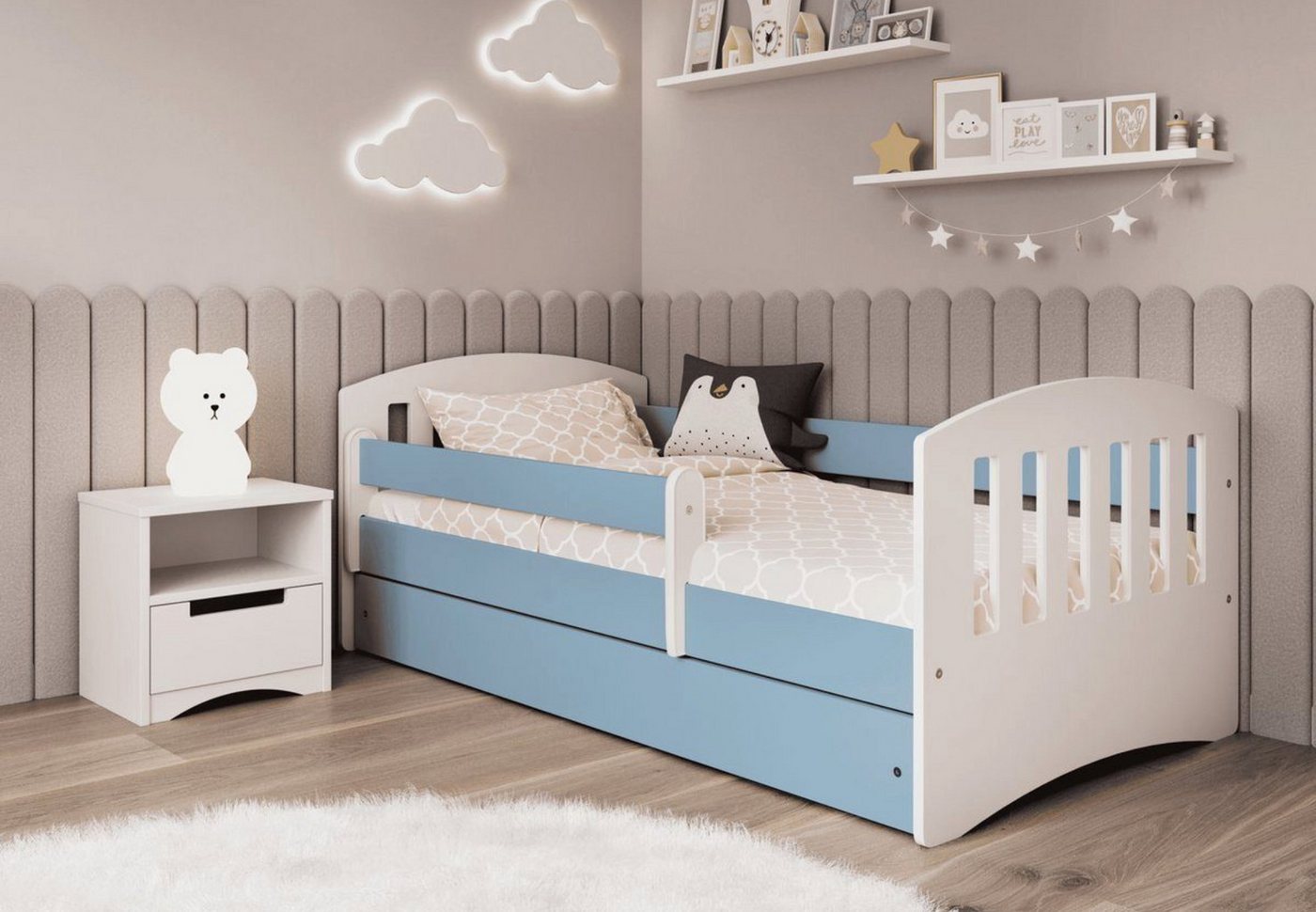 Kids Collective Kinderbett 160x80 180x80 mit Matratze, Rausfallschutz, Lattenrost & Schublade, 80x160 cm, in blau, Mädchen Jungen Bett Jugendbett von Kids Collective