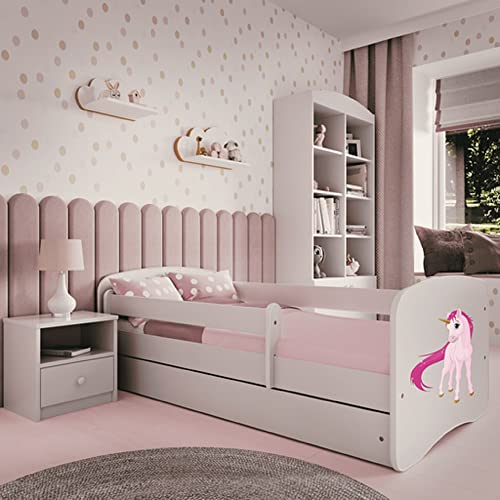 Kids Collective Kinderbett 160x80 cm mit Matratze, Rausfallschutz, Lattenrost & Schublade in weiß 80 x 160 Mädchen Bett rosa Einhorn von Kids Collective