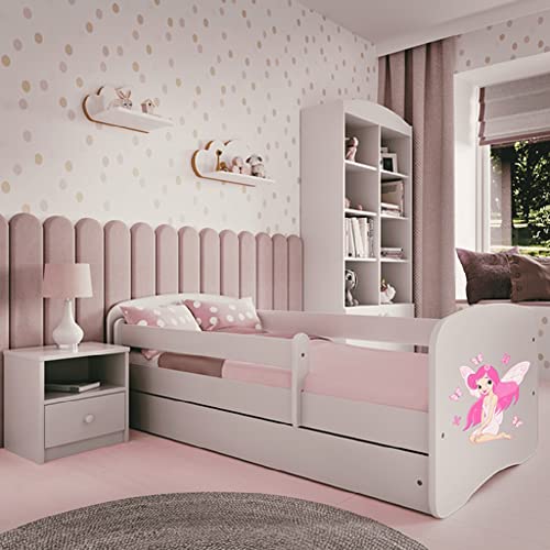 Kids Collective Kinderbett 180x80 cm mit Matratze, Rausfallschutz, Lattenrost & Schublade in weiß 80 x 180 Mädchen Bett rosa Fee von Kids Collective