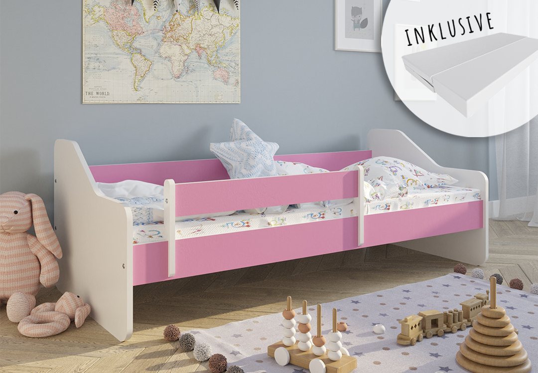 Kids Collective Kinderbett 80x160 80x180 mit Matratze, Rausfallschutz & Lattenrost, Mädchen Jungen Bett, 160x80 cm, in pink, Schublade optional von Kids Collective