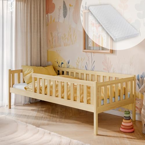 Kids Collective Kinderbett 90x200 mit Rausfallschutz, Lattenrost und Matratze, Kinder Bett | sicher & stabil | weitere Größen: 80x160, 80x180, 90x190 cm | 90x200 cm von 4. bis 18. Lebensjahr, Natur von Kids Collective