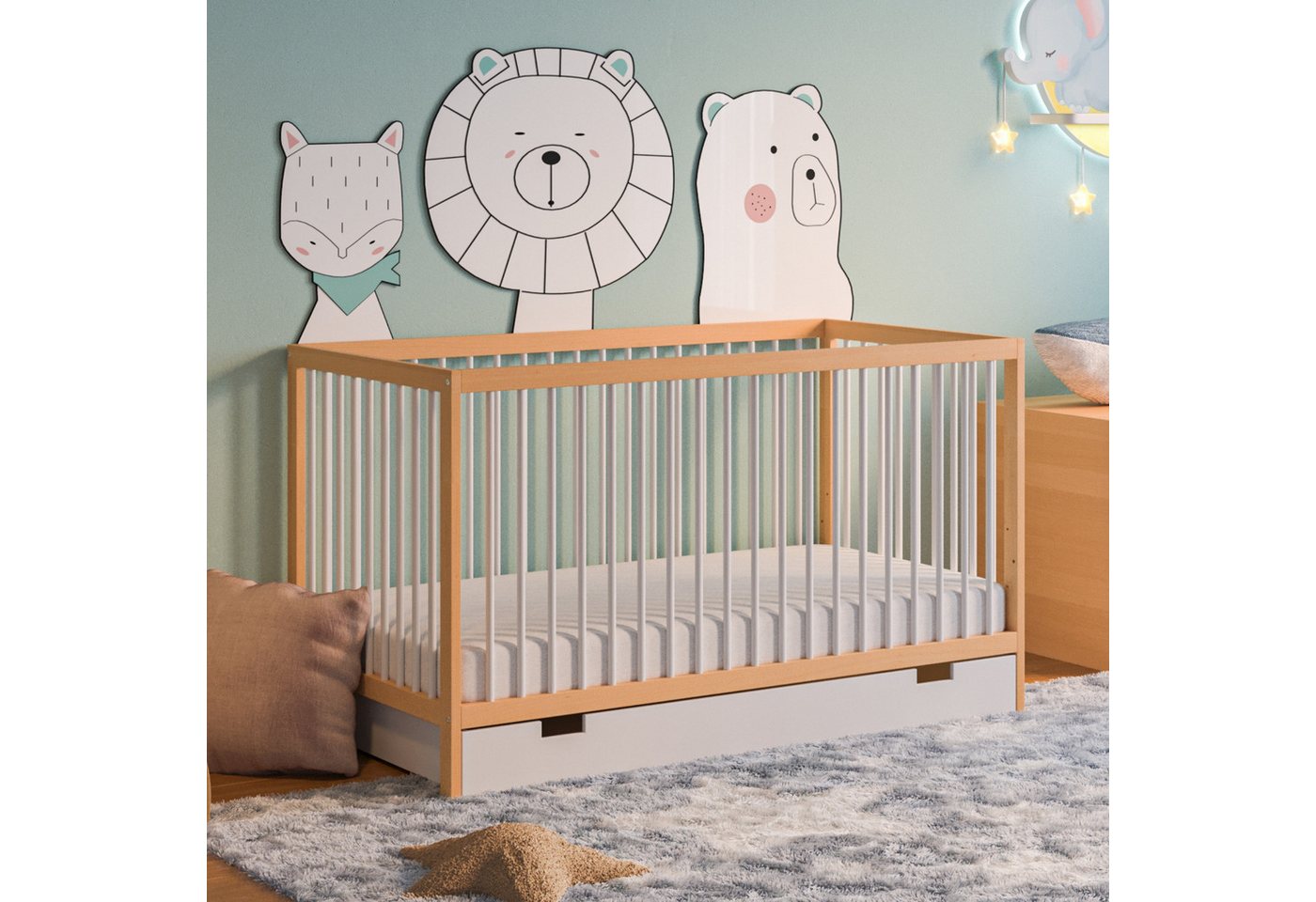 Kids Collective Kinderbett Babybett Gitterbett 60x120 und 70x140 cm höhenverstellbar, mit Schublade Natur mix Weiß 70x140 cm von Geburt bis 6. Lebensjahr Kids Collective Kinderbett Babybett Gitterbett 60x120 und 70x140 cm höhenverstellbar, mit Schublade Natur mix Weiß 70x140 cm von Geburt bis 6. Lebensjahr von Kids Collective