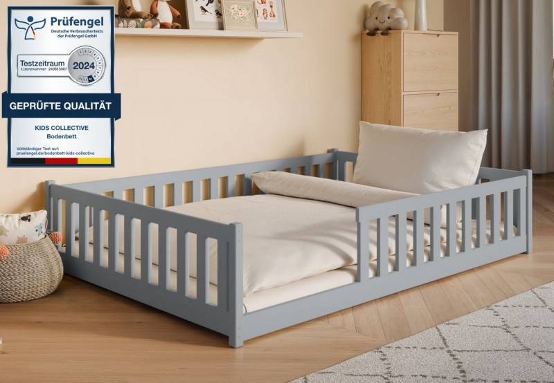 Kids Collective Kinderbett Bodenbett Bett mit Rausfallschutz & Lattenrost Montessori Bett Kinder (Jungen, Mädchen, Kinder, weitere Größen 80x160, 80x180, 90x190, 90x200, 120x200 cm), Jugendbett Einzelbett mit Matratze Aschgrau Kiefer 140x200 cm von Kids Collective