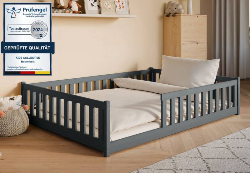 Kids Collective Kinderbett Bodenbett Bett mit Rausfallschutz & Lattenrost Montessori Bett Kinder (weitere Größen 80x160, 80x180, 90x190, 90x200, 120x200 cm), Jugendbett Einzelbett Graphit Kiefer 140x200 cm von Kids Collective
