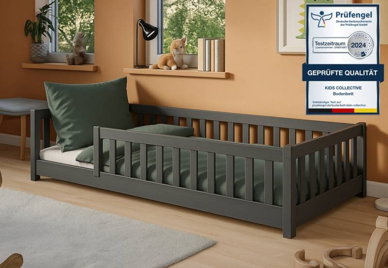 Kids Collective Kinderbett Bodenbett Bett mit Rausfallschutz & Lattenrost Montessori Bett Kinder (weitere Größen 80x180, 90x190, 90x200, 120x200, 140x200 cm), Jugendbett Einzelbett Graphit Kiefer 80x160 cm von Kids Collective