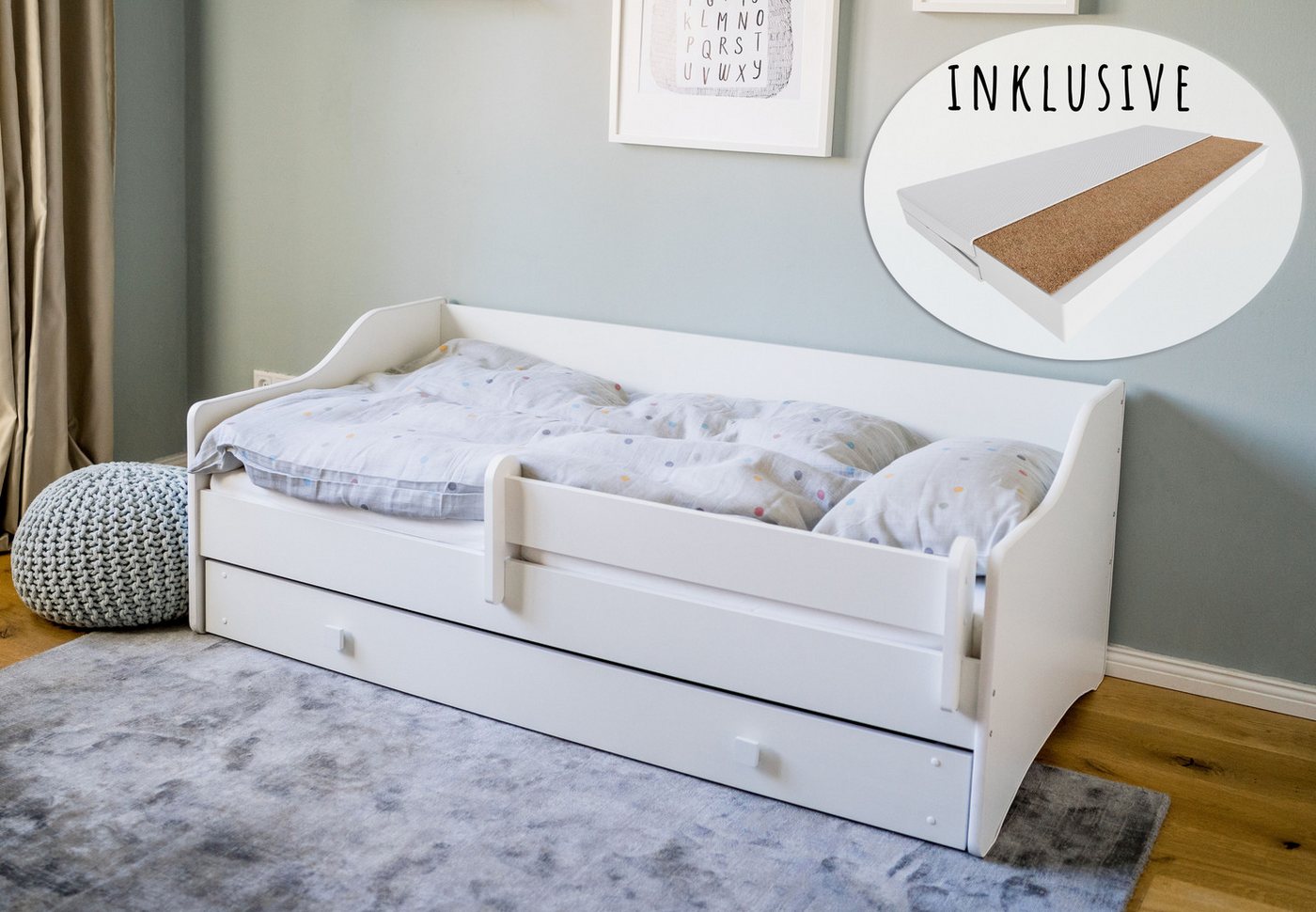 Kids Collective Kinderbett Jugendbett 80x160 80x180 cm mit Matratze, Schublade & Rausfallschutz, 180 x 80 cm, mit punktelastischer Matratze mit Kokos-Naturfaser Kids Collective Kinderbett Jugendbett 80x160 80x180 cm mit Matratze, Schublade & Rausfallschutz, 180 x 80 cm, mit punktelastischer Matratze mit Kokos-Naturfaser von Kids Collective