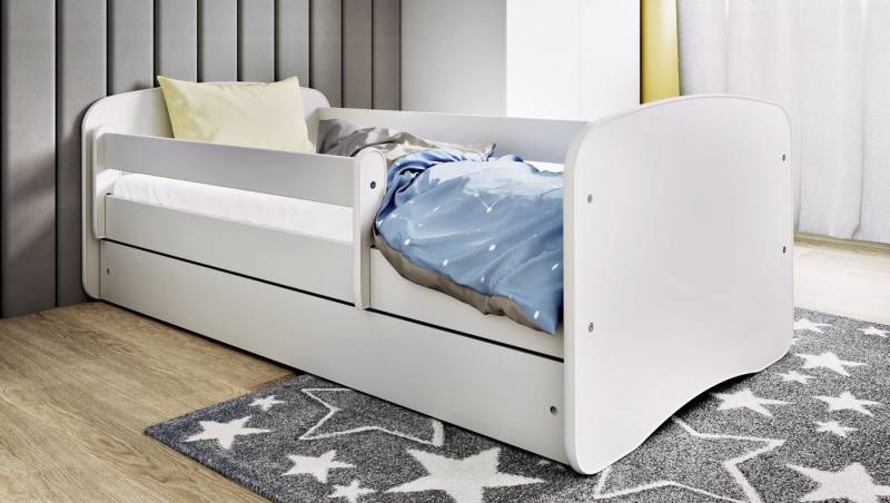 Kids Collective Kinderbett Jugendbett Kinderbett mit Rausfallschutz, Lattenrost & Schublade, 160x80 in weiß Mädchen Jungen Bett Skandi, Matratze optional von Kids Collective