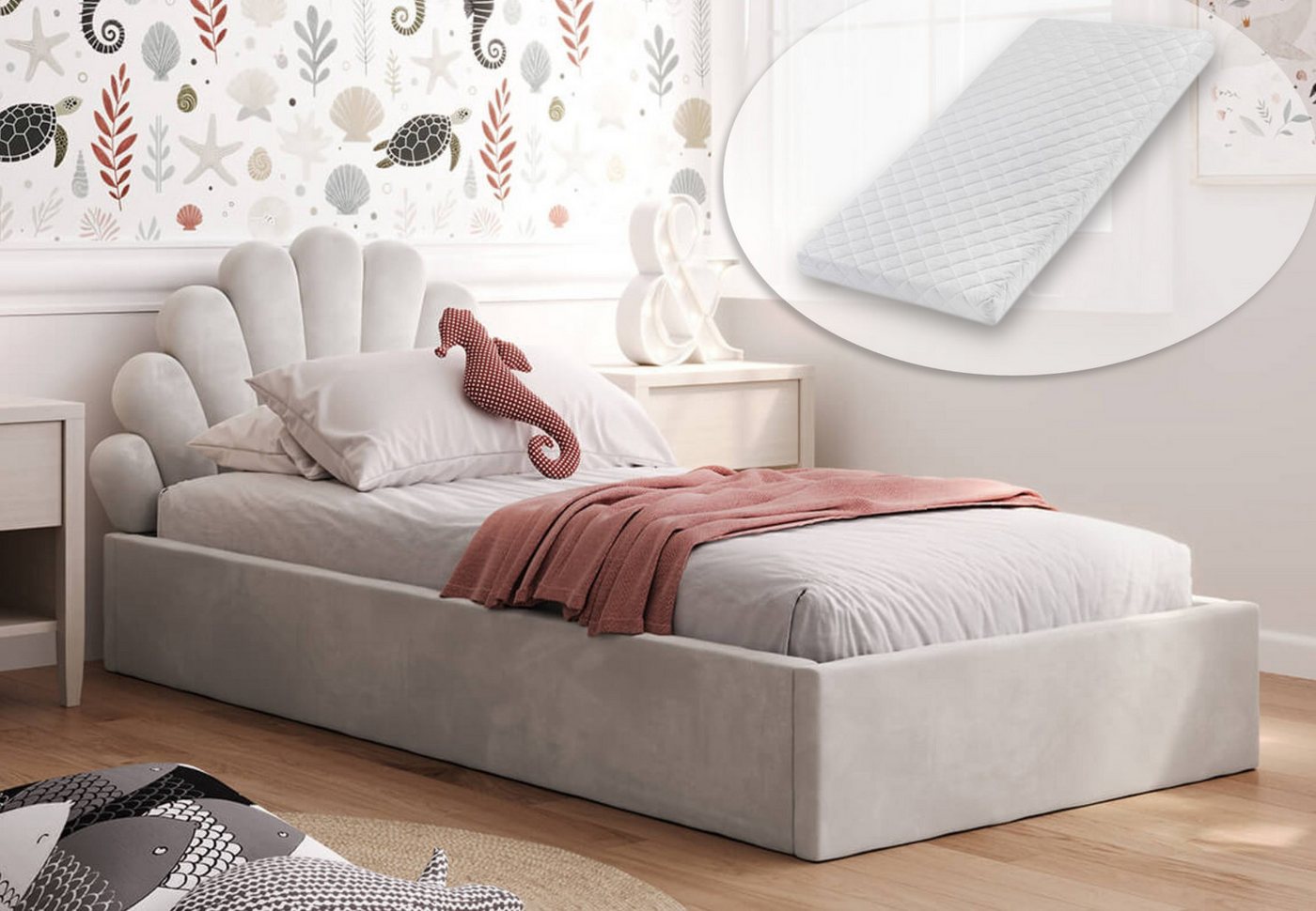 Kids Collective Kinderbett Polsterbett Stauraumbett 90x200 cm Kinder Bett Jugendbett, Mit Matratze, Samtbezug Lattenrost & Metallrahmen, 90x200cm, Grau Kids Collective Kinderbett Polsterbett Stauraumbett 90x200 cm Kinder Bett Jugendbett, Mit Matratze, Samtbezug Lattenrost & Metallrahmen, 90x200cm, Grau von Kids Collective