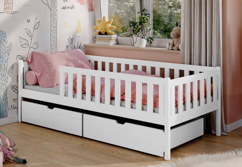Kids Collective Kinderbett mit Rausfallschutz, Lattenrost und optionaler Matratze, Kinder Bett (mit zwei Schubladen), 80x160 cm: von 3. bis 10. Lebensjahr, weiß von Kids Collective