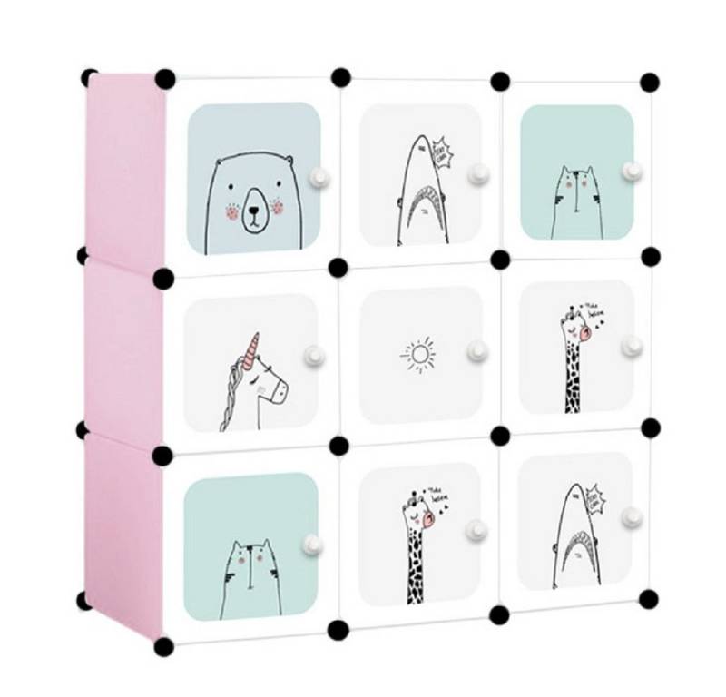 Kids Collective Kinderkleiderschrank Modularer Schrank für Kinder, 9 Türen mit Märchendruck, Kombischrank -Steckregal, 3 kg Kammerkapazität, Polypropylenplatten, in pink von Kids Collective