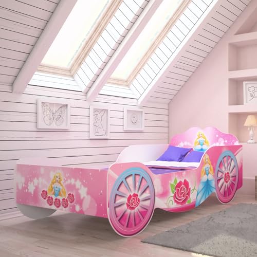 Kids Collective Kutsche Kinderbett Mädchenbett 80x160 | 70x140 mit Rausfallschutz Matratze optional | Prinzessin Kinder Spielbett 160x80 von Kids Collective