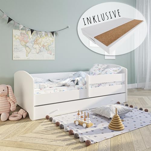 Kids Collective Kinderbett 160x80 cm mit Matratze und Schublade, Rausfallschutz & Lattenrost Weiss von Kids Collective