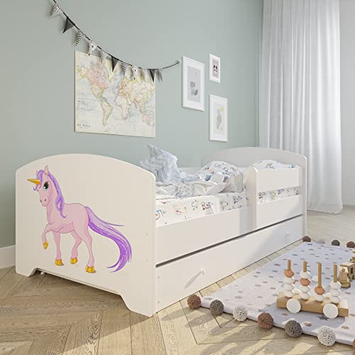 Kids Collective Kinderbett 160x80 cm mit Matratze und Schublade, Rausfallschutz & Lattenrost mit Einhorn Design, Bett für Jungen und Mädchen, Einhorn von Kids Collective