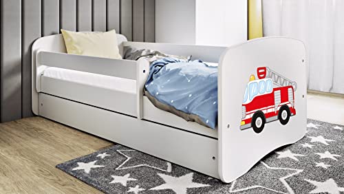 Kids Collective Kinderbett 160x80 cm mit Matratze, Rausfallschutz, Lattenrost & Schublade in weiß 80 x 160 Jungen Bett Feuerwehr von Kids Collective