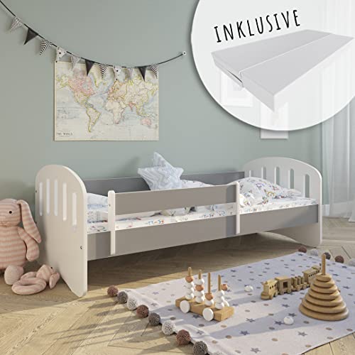 Kids Collective Kinderbett 160x80 | 180x80 cm mit Matratze, Rausfallschutz & Lattenrost in grau 80 x 160 Mädchen Jungen Bett Skandi von Kids Collective