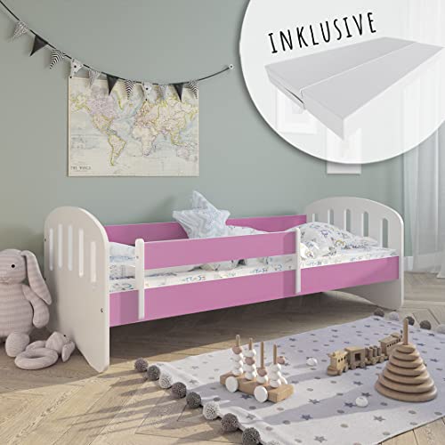 Kids Collective Kinderbett 160x80 | 180x80 cm mit Matratze, Rausfallschutz & Lattenrost in pink 80 x 160 Mädchen Jungen Bett Skandi von Kids Collective