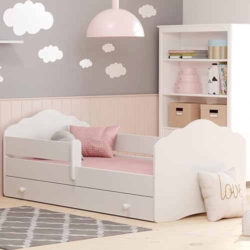 Kids Collective Kinderbett 70x140 cm mit Matratze Schublade Lattenrost & Abnehmbarer Rausfallschutz Bett für Kinder komplett Set Rausfallschutz Jugendbett Einzelbett weiß von Geburt bis 6 Lebensjahr von Kids Collective
