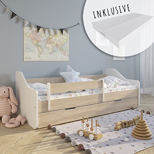 Kids Collective Kinderbett 80x180 cm mit Matratze, Rausfallschutz, Lattenrost & Schublade in Natur 180x80 Mädchen Jungen Bett Skandi von Kids Collective