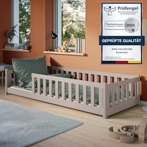 Kinderbett Bodenbett 80x160 cm mit Rausfallschutz & Lattenrost Montessori Bett Bed Gitterbett Kinder Jugendbett Einzelbett optional mit Matratze | Kaschmir weitere Größen 90x200 | 120x200 | 140x200 cm von Kids Collective