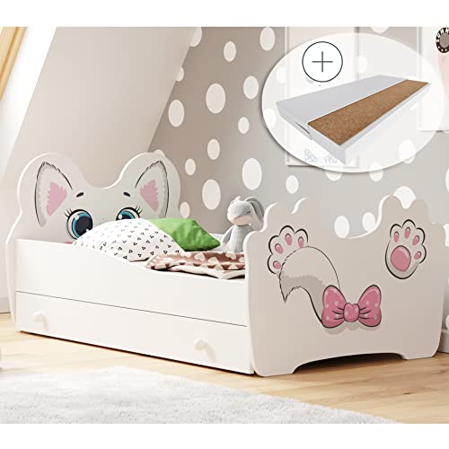 Kids Collective Kinderbett Jugendbett 80x160 cm mit Matratze, Schublade und Lattenrost, Motiv Katze MDF-Holz Made in Europe | von 3. bis 10. Lebensjahr von Kids Collective