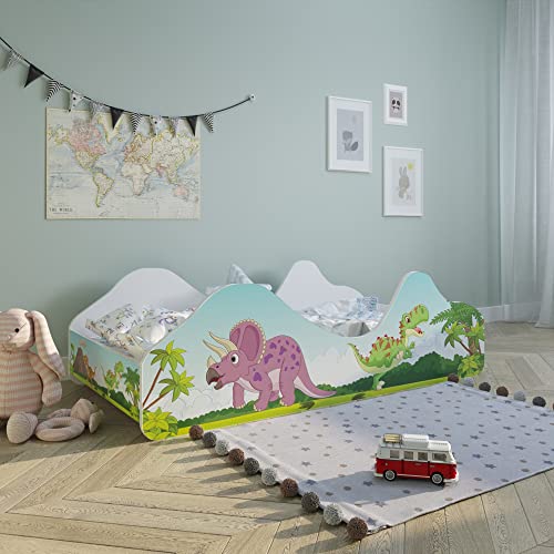 Kids Collective Kinderbett Jugendbett 80x160 mit Rausfallschutz | Dinosaurier Kinder Spielbett mit Lattenrost, optional mit Matratze von Kids Collective