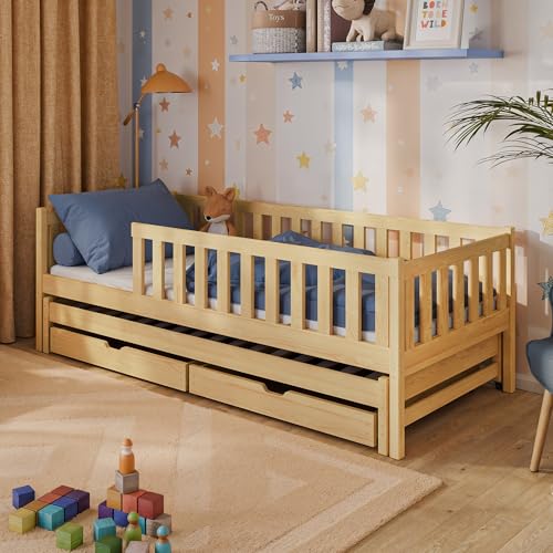 Kinderbett mit Ausziehbett und Zwei Schubladen, Rausfallschutz und Lattenrost, Kinder Bett | weitere Größen: 80x160, 80x180, 90x200cm | 90x190cm: von 4. bis 13. Lebensjahr, Natur Kinderbett mit Ausziehbett und Zwei Schubladen, Rausfallschutz und Lattenrost, Kinder Bett | weitere Größen: 80x160, 80x180, 90x200cm | 90x190cm: von 4. bis 13. Lebensjahr, Natur von Kids Collective