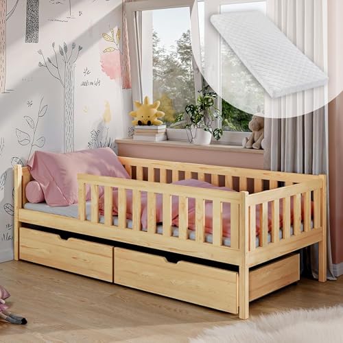 Kinderbett mit zwei Schubladen, Rausfallschutz, Lattenrost und Matratze, Kinder Bett | Sicher & stabil | weitere Größen 80x160, 80x180, 90x200 cm | 90x190 cm: von 4. bis 13. Lebensjahr, Natur Kinderbett mit zwei Schubladen, Rausfallschutz, Lattenrost und Matratze, Kinder Bett | Sicher & stabil | weitere Größen 80x160, 80x180, 90x200 cm | 90x190 cm: von 4. bis 13. Lebensjahr, Natur von Kids Collective