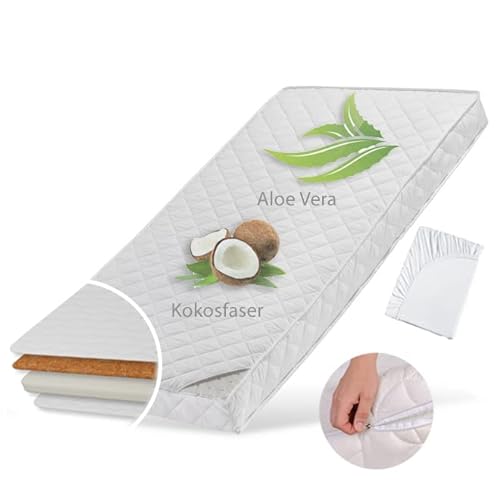 Kindermatratze 80x180 cm KOKOS mit Aloe Vera-Bezug, Spannbettlaken, 10 cm hoch, Babymatratze Kindermatratze 80 x 180 Kokos-Matratze für Babybett oder Kinderbett, bis 60kg von Kids Collective